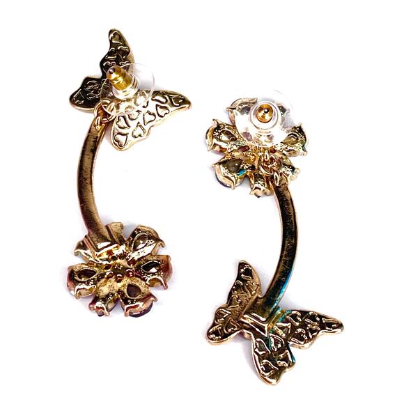 Betsey Johnson EARRINGS Dangle Drop Butterfly Flower Crystal Stone Stud Posts - Picture 5 of 7